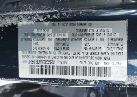 2019 Mazda Cx-5 Grand Touring from USA, damaged, VIN JM3KFBDM1K0636954